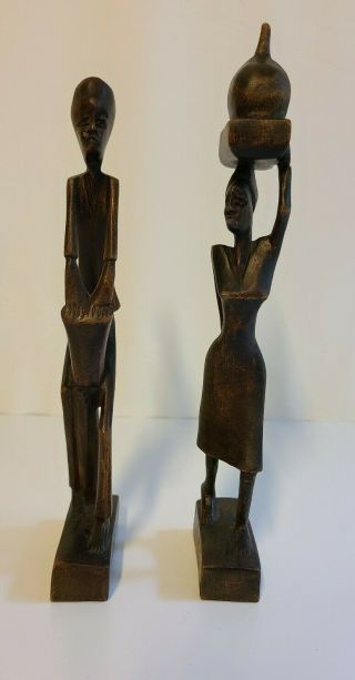 Antique Vintage African Folk Art Hand Carved Wood Man And Woman Pair Couple Set