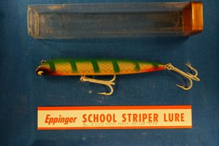 Vintage Eppinger School Striper Lure No.  S 5108 Green Perch - Yellow Belly