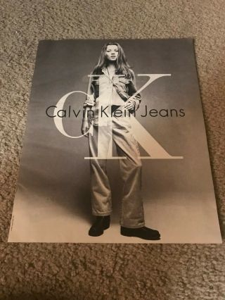 Vintage 1992 Calvin Klein Jeans Kate Moss Poster Print Ad 1990s Ck Rare