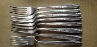 8 Antique,  Vintage Collectible Forks,  7.  25 " Wm Rogers Reinforced Aa Silver Plate