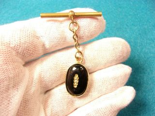2 Of 7,  Vtg Antique Gold Filled Pocket Watch Fob,  T - Bar,  Black Glass Seed Pearl