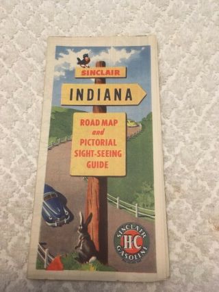 Rare Vintage Hc Sinclair Indiana Pocket Oil Gas Service Road Map 1948 Census