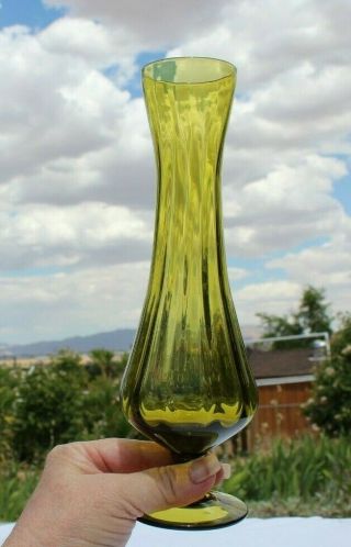 Vintage Mid Century Olive Green Glass Vase 9.  5 " Tall