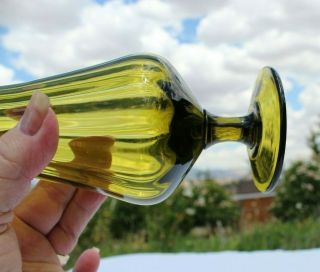 Vintage Mid Century Olive Green Glass Vase 9.  5 