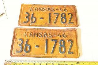 Pair Old Antique Kansas 1946 License Plate Tag