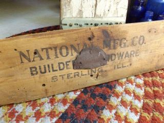 Primitive Antique Wood Box Side Sign National Mfg Co Hardware Sterling Illinois