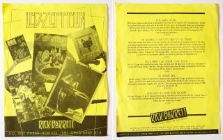 Rare 1989 Led Zeppelin Collectibles Flyer From Rick Barrett,  Zep Specialist