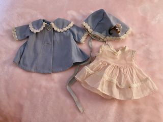 Vintage Arranbee R&b Littlest Angel Doll 11 " Organdy Dress Blue Coat Bonnet