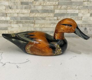 Antique Vintage Wooden Duck 10.  5 Inches,  Glass Eyes Hand Carved One Of A Kind