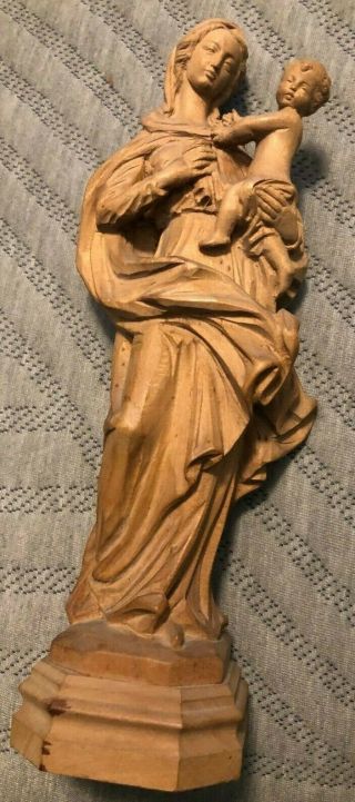 Glorious Rare Vintage Hand Carved Wood Virgin Mary & Infant Jesus Statue