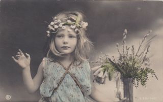 1900s Pretty Young Little Girl Long Hair Beauty Tinted French Antique Photo Card