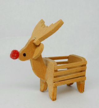 Vintage Rudolph The Red Nosed Reindeer Basket Artisan Dollhouse Miniature 1:12