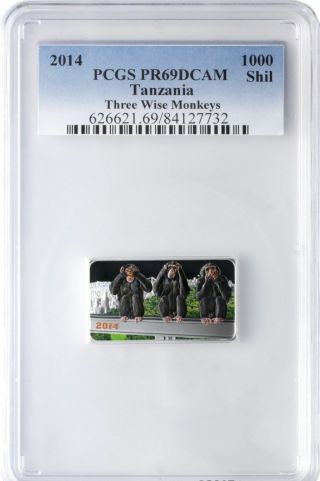 Rare 2014 Tanzania Large Proof 1 Oz Silver 1000 Francs 3 Wise Monkeys - Pcgs Pr 69