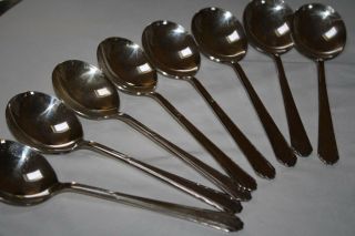 National Silver Co.  Triple Plate " Nts16 " (8) Cream Soup Spoons 6 3/4 "