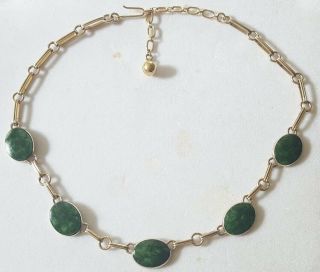 Vintage Richards Wre Green Moss Agate 12k Gold Filled Necklace Gf Rare Htf