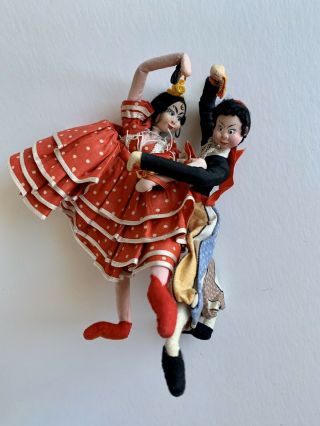 2 Vintage Dancing Spanish Cloth Dolls Couple Man Woman Flamenco Made In Spain 3