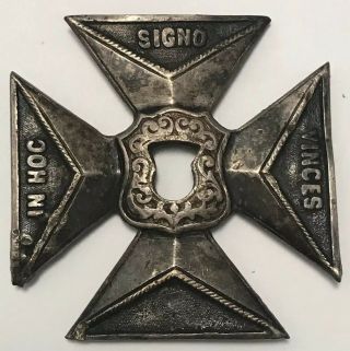 Antique Bronze Masonic Knights Templar " In Hoc Signo Vinces " Baldric Sash Badge