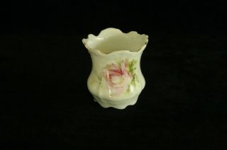 Antique Signed Hermann Ohme China Porcelain Toothpick Holder Large Pink Rose