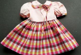 Vintage Pink And Yellow Plaid Doll Dress Fits 20 " Dolls