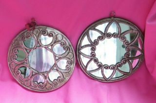 Vintage Metal/pewter Round Mini Mirrors Set Of 2 - Home Decor