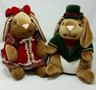 Commonwealth Christmas Plush Bunny Set Of 2 Boy And Girl Velveteen Rabbit 1985