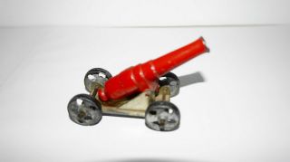Rare Vintage Toy Cannon Cast Iron Red Painted Barrel Marked 23 On 4 - Wheel Cart