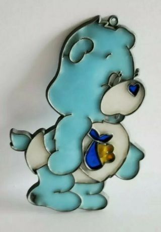 Vintage 1984 Care Bears Baby Tugs Bear Makit Bakit Stained Glass Suncatcher Blue