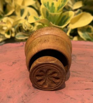 Old Antique Small Wooden Treen Butter Stamp Mold Star Pattern Patina 2.  5 
