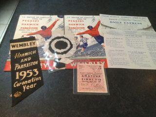 Harwich And Parkeston Wembley Football 1953 Rare Bundle Ticket Rosette Pennant,