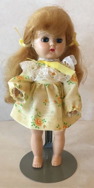Vintage Vogue/ginny Type Hard Plastic Walker Doll 8” Blonde W/ Blue Sleep Eyes