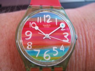 Rare Vintage Good 1984 Swatch Swiss Color The Sky Gs124 Watch
