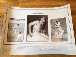Magnificent Signed Brian Close Cricket Print.  - Yorkshire,  Somerset,  England.  - Rare