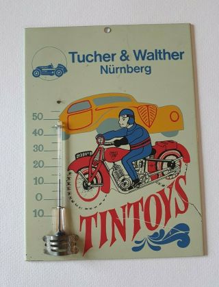 Very Rare Vintage Tucher & Walther Tin Toys Shop Advertising Sign/thermometer