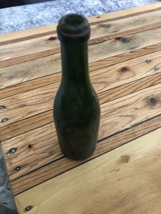 Antique Heavy Green Glass Blown Wine Bottle Deep Punt