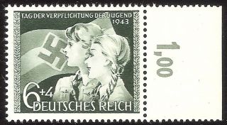 Dr Nazi 3rd Reich Rare Ww2 Stamp Hitler Jugend Swastika Flag Bearer Girl Scout