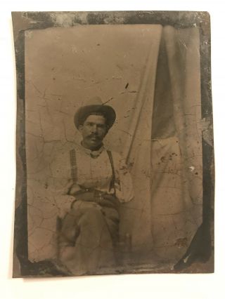 Rare Antique Civil War Soldier Veteran With Amputated Arm Tintype Photo