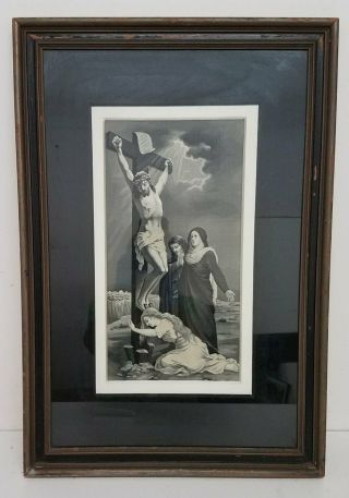 Antique Christ At The Cross And The 3 Marys Framed 16x24
