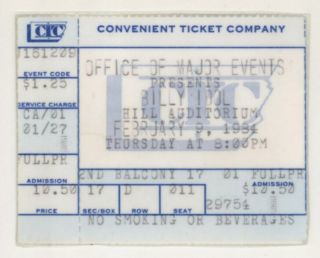 Rare Billy Idol 2/9/84 Ann Arbor Mi Hill Auditorium Ticket Stub