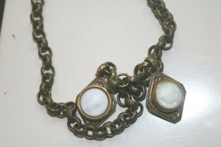 Antique Victorian Book Chain Link White Cameos Necklace Necklace Acorn & Lady
