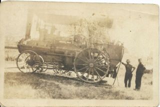 Vtg Antique Photo Men By Farm Steam Tractor Type Equipment Farmers