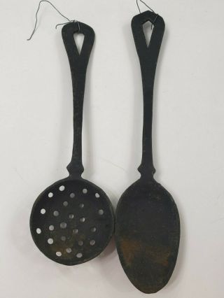 Antique Primitive Cast Iron Spoons Decor 11 ",  9.  5 " T