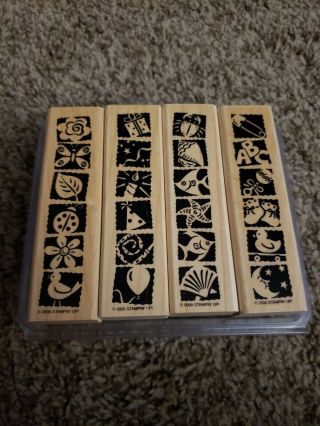 Stampin Up Bold And Bright Wood Mounted Stamps Collectible Rare Set 2000 Vintage