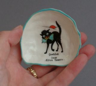 Vintage/antique Souvenir Good Luck Lucky Black Cat Seashell Dish Alton Towers
