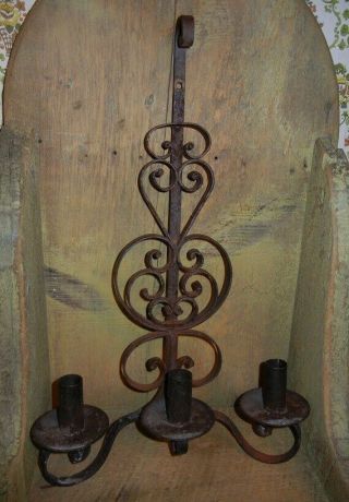 Antique,  Old Wrought Iron Wall Sconce,  Primitive Rusty Patina,  Candle Holder