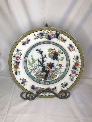 Antique English Polychrome Flow Blue Indian Tree Dinner Plate Vesper 1800 