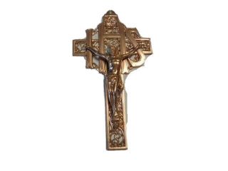 Vintage Ihs Ornate Brass Wall Crucifix Inri Jesus On Cross G1