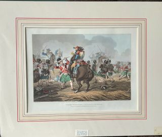 1815 10 X 13 Antique Color Engraving Of Waterloo French/scott Battle
