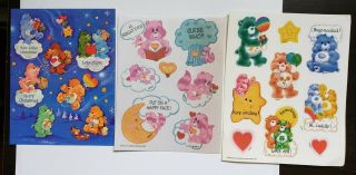 1980s American Greetings 3 Vintage Carebear Sticker Sheets