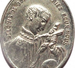 Saint Aloysius Gonzaga & The Holy Guardian Angel - Antique Silver Medal Pendant