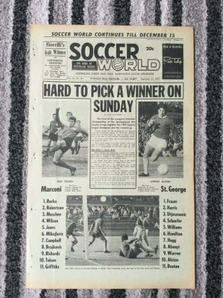 1972  Soccer World  Rare Australian Soccer Cup Final Marconi V St.  George